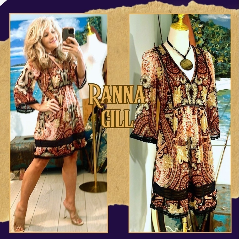Anthro’s RANNA GILL
Women's,Size 2,Joss Kimono Dress
Mini Paisley Fringe BOHO